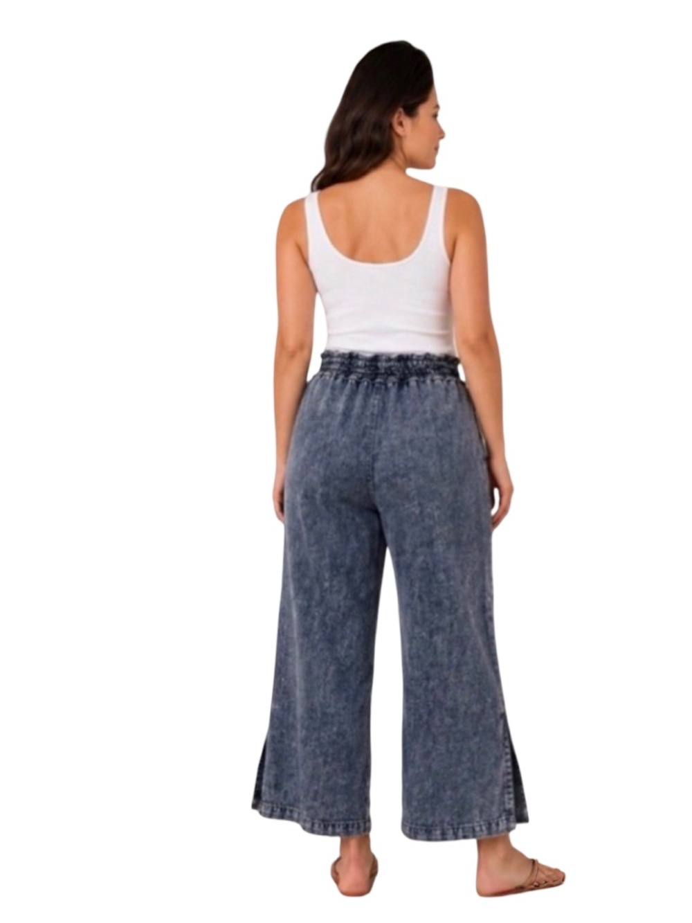 Anthropologie Washed Blue Paperbag Waist Wide-Leg lightweight cotton Jeans - Picture 3 of 15